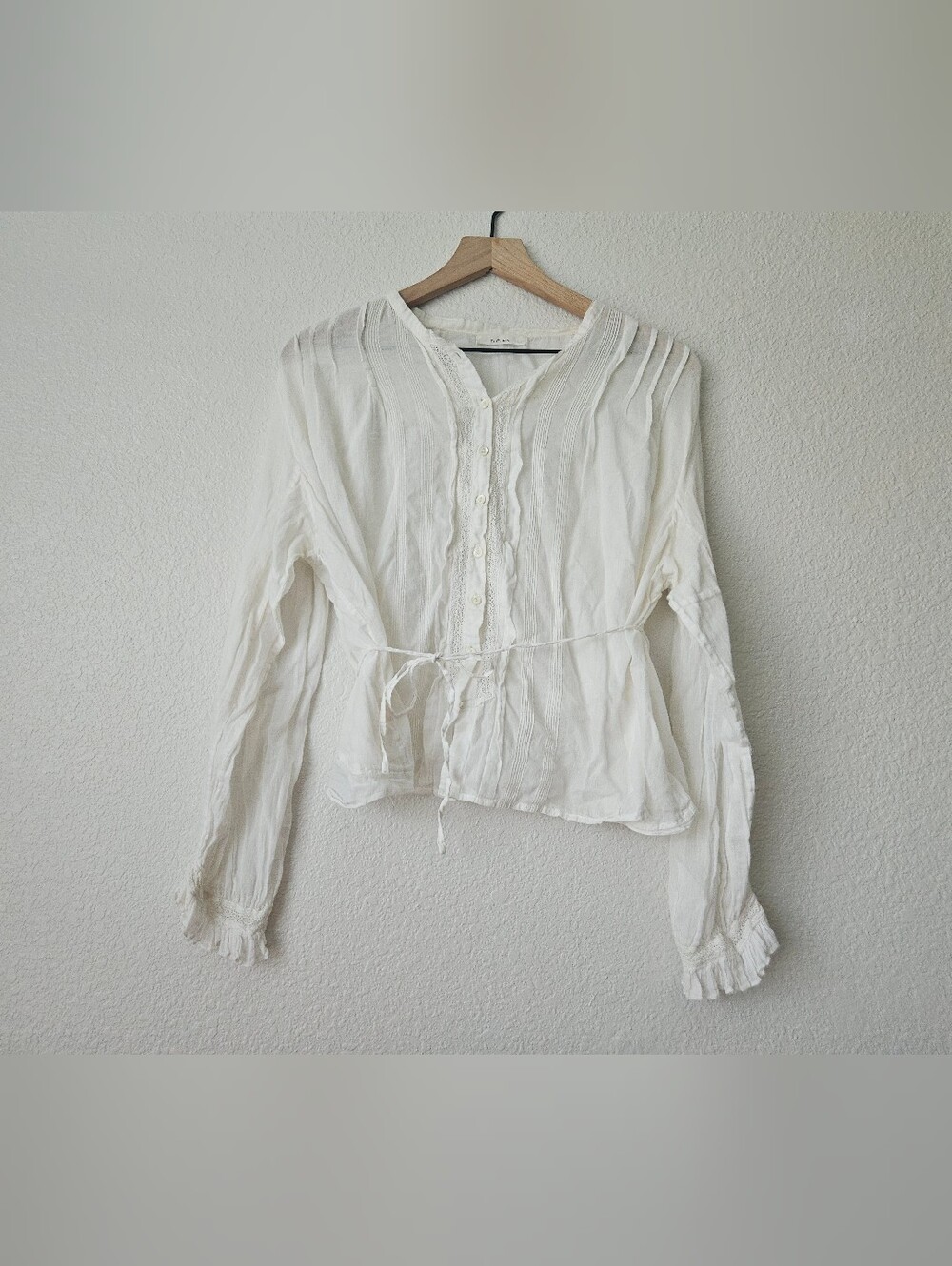 Doen salt white cotton blouse large victorian peasant feminine cottagecore lace